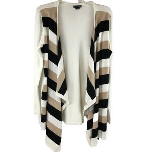 New Directions Womens Petite Large Sweater White Striped Draped Cardigan PL